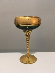 Antique Bohemian Moser Green Glass Wine Goblet Gold Glit Hand Painted Italy