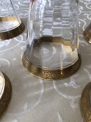 5 Tiffin-Franciscan Minton Optic Glass Gold Encrusted Water Goblet Stem 14196