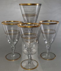 4 HAWKES Water Goblets GOLD and BLACK Decoration, Signed, 1950s Era, Excellent!