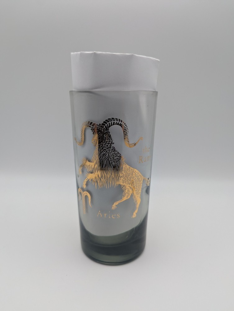 MCM Taurus Zodiac Anchor Hocking 22K Gold Highball Glass Tumbler, Lancaster OHIO