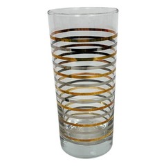 MCM Highball Drinking Glasses Gold Silver Striped SET OF 3 Barware Retro Home