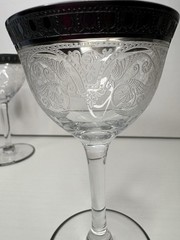 Vintage Etched Sherry Cordial Glasses Floral Silver Rim Cocktail Stemware Set
