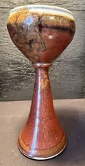 RARE SIGNED Lisa Koch Studio Art Pottery Goblet Chalice Red Brown Drip Glaze MCM