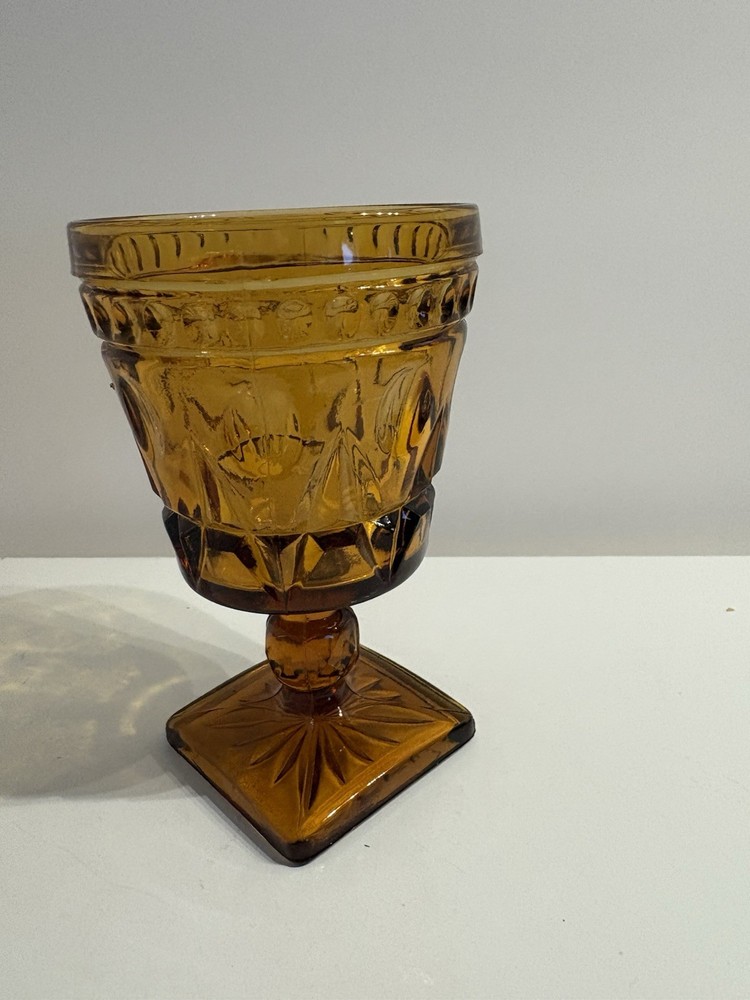 Vintage Indiana Glass Colony Park Lane Square Footed Amber Wine Sherry Glass