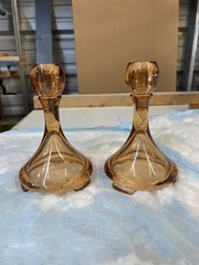 Pair Candlesticks Amber 7″ Fostoria Glass Company