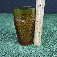 Vtg Amber Diamond Point Glass Tumblers Set of 4 Retro Mid Century 6” Cups Gothic