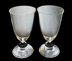 Set Of 2 Vintage Clear Footed Iced Tea Water Glasses Black Wafer Stem 5.5”