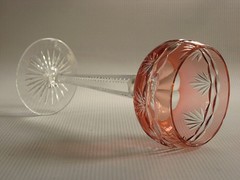 Vintage Peach Color Cased Cut to Clear Crystal Wine Stem
