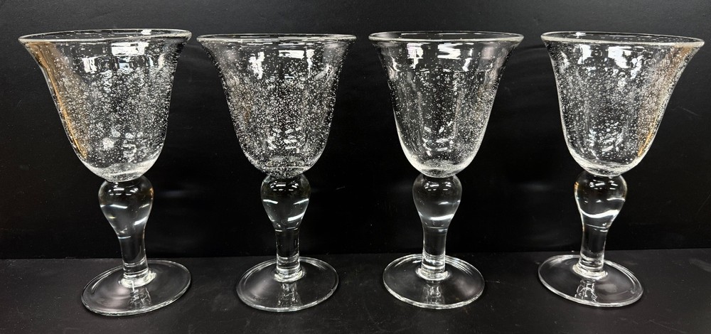 4 Artland Iris Crystal Glass Seeded Bubble Water Glasses 8″ tall