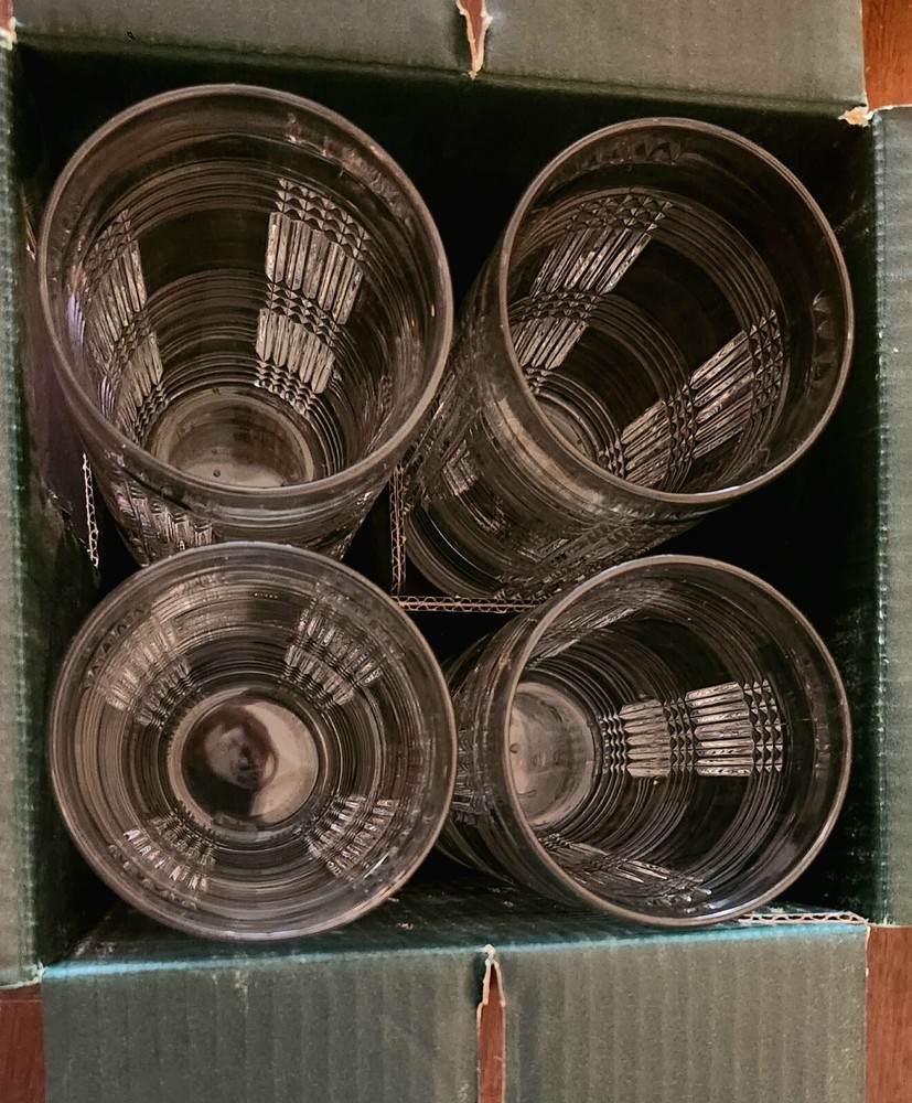 NEW – SET OF 4 RALPH LAUREN Lead Crystal GLEN PLAID HIGHBALL GLASSES