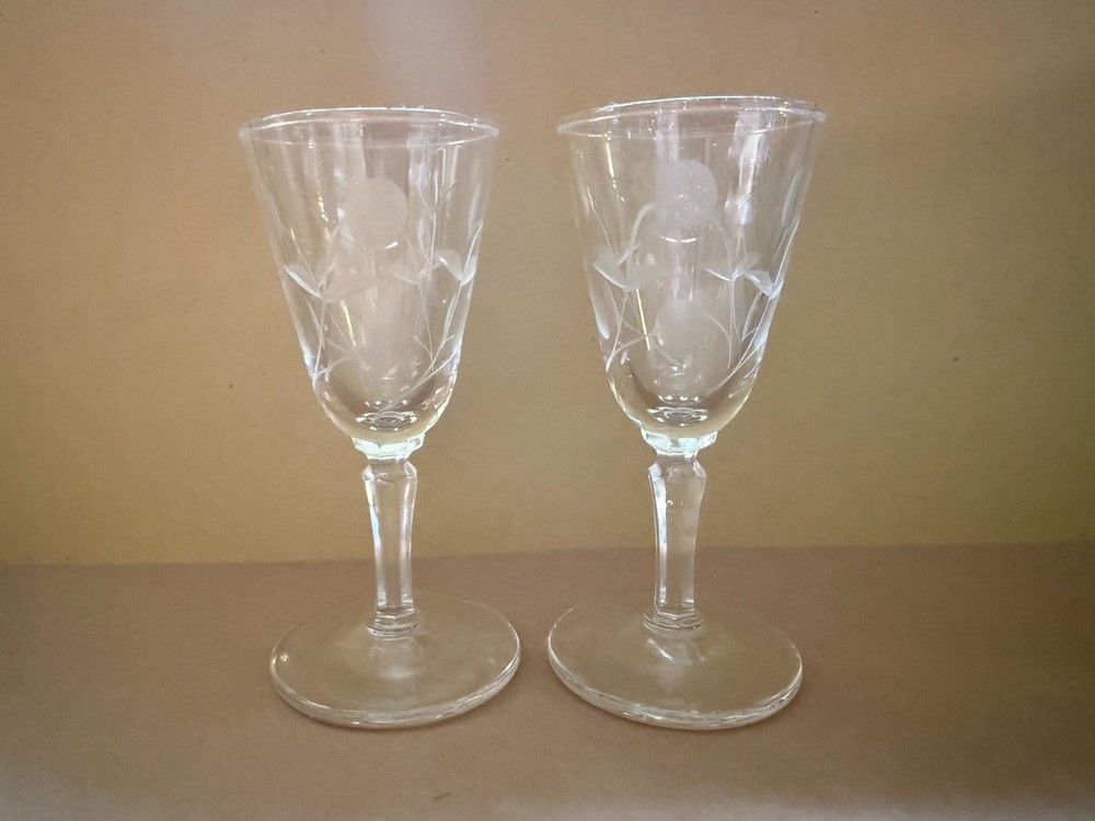 Beautiful Pair of Vintage Libbey Carlton Dot Etched Cordial Glasses 3.75″