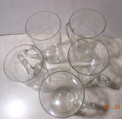Set of 5 FRY Glasses Iced Tea -Etched- Handled Lemonade Early 1900s CRYSTAL VTG