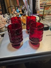 6 pc ~ VTG Anchor Hocking Royal Ruby Red 4~8 oz 1 ~ 4oz Juice Glass And Bell