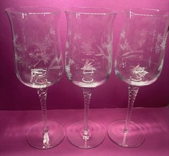 3 Twist Stem Handmade MCM Floral Cut Crystal Tulip Shape Glasses Goblets Set