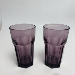Libbey Set of 2 Paneled Purple Glass Duratuff Gibraltar 8 Oz Tumblers 4.5 inch