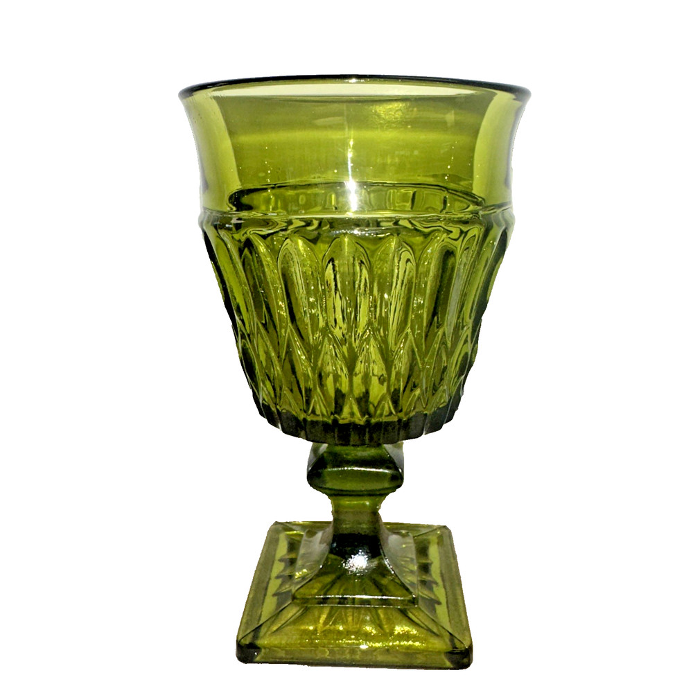 Indiana Glass-Mount Vernon-Olive Green 6” Water Goblet Square Footed