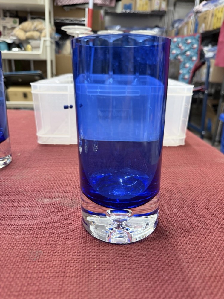 BLOCK “STOCKHOLM” Highball Glass 6.25”H Cobalt Blue w/Air Bubble Base