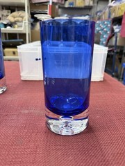 BLOCK “STOCKHOLM” Highball Glass 6.25”H Cobalt Blue w/Air Bubble Base