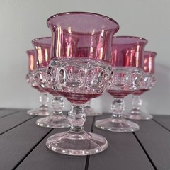 Set of 6 Kings Crown Cranberry Flashed Glass Water Goblets 5.75 Inches Tall
