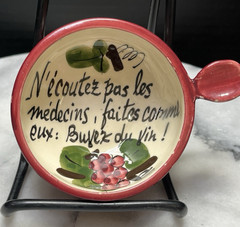 Vintage French Pottery Wine Tasting Cup Hand-Painted Sommelier Wine Connoisseur