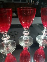 (4) small Wine glasses 4-3/4″, Crystal Morgantown Spanish Red Clear Radiant Ruby
