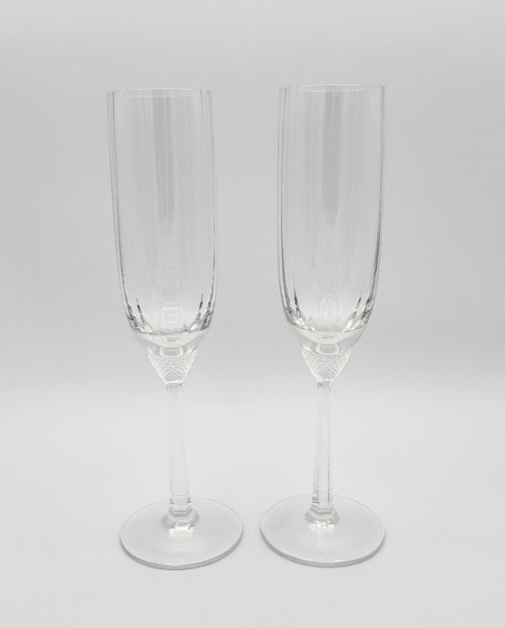 Set of 2 Crystal VILLEROY & BOCH OCTAVIE Champagne Flutes Glasses 8.75″ Tall