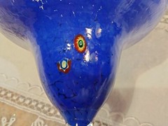 2 Large Hand Blown Blue Margarita Glasses Millefiore Murano Style 20 oz Capacity