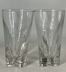 Orrefors Crystal Tumbler Excess Tall Clear Glass Indented Base 13oz 6 1/2 Set 2
