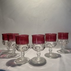 SET OF 6 King’s Crown Ruby Red Flash Thumbprint Water/Wine Goblets 5.5″ Vintage