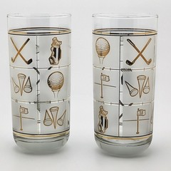 Set of 2 Vintage Culver Fairway Tall 6.5″ Cooler Glasses 22k Gold Golf MCM
