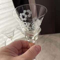 Vintage 50s Etched Polka Dot Floral Sherry, Liqueur, Wine Glasses Set Of 5