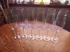 Ribbed Champagne Flute Smooth Stem 9 7/8″ Crystal Blown Glass – Set of 6