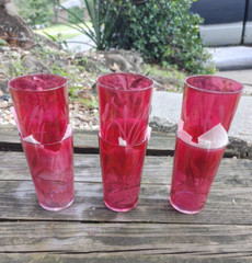 6 Vintage Etched Cattails & Lilly Pad Cranberry Juice Glass/Tumbler