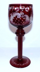 STUNNING VINTAGE CZECH/BOHEMIAN GLASS RUBY RED CUT TO CLEAR 8″ HOCK WINE GOBLET