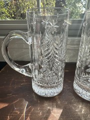 Mikasa Christmas Tree Beer Stein Heavy Cut Glass 7 inch Tall SET OF TWO