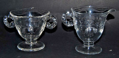 Vtg Fostoria Willowmere Etched Glass Creamer Sugar Set Coronet Bubble Handle