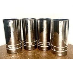 Vintage Libbey Snap-On Socket Highball Glasses Set of 4 Smoke Chrome USA