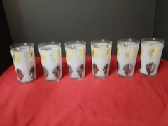 Ser of 6 Libbey Frosted Black and Gold Drinking Glasses – 4.5″