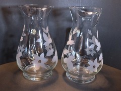Large Clear Glass Pitchers with Etched Floral Pattern (Set of 2)