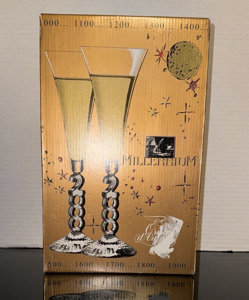 VTG Y2K 2000 Millenium Cristal D’Arques Champagne Flutes France Lead Crystal VGC