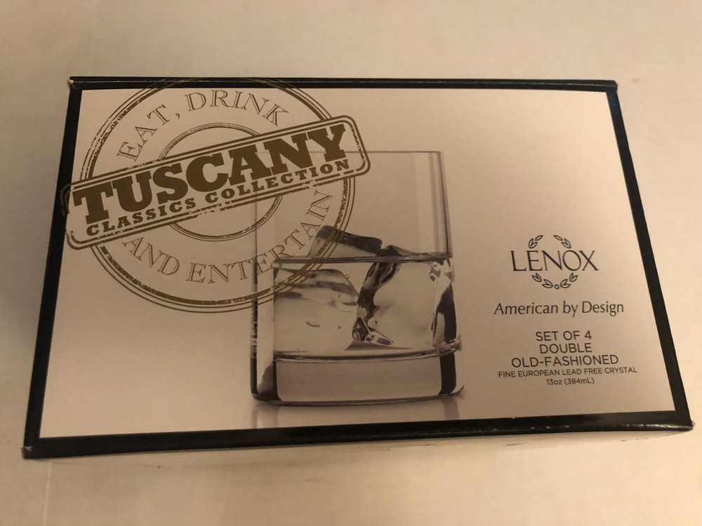 Set Of 4 Lenox Tuscany Classics Collection Crystal Rocks Glasses 4.5” H, 3.38 D