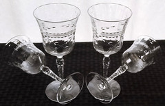 Blown Ware Crystal 4 Clear Glass Etched Design Paneled 10 ounce Water Goblets