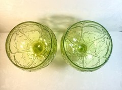 VTG Set Of 2 ~ Sigma Secla Portugal Cabbage Leaf Green Glass Goblet MCM