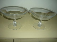 PAIR OF SIGNED VAL ST. LAMBERT PEDESTAL CLEAR CRYSTAL BOWLS, EXCELLENT!