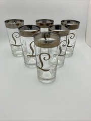 Vintage Queens Lusterware Silver Band Monogram «L» Highball Glasses Set of 6