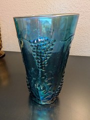 VINTAGE Indiana Glass Harvest Blue CARNIVAL Tumbler Embossed Grapes w/Leaves