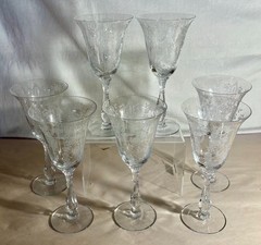 7 Tiffin Crystal Cherokee Rose 8″ 9 oz. Water Goblets