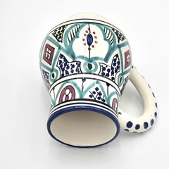 Hand Painted Folk Art Pot Belly Ceramic Mug – Geometric Mediterranean Style