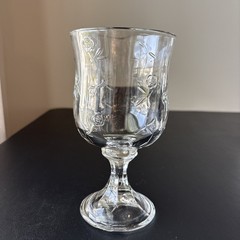 Anchor Hocking Savannah Clear Glass Heavy Water Goblet Embossed Rose Flower