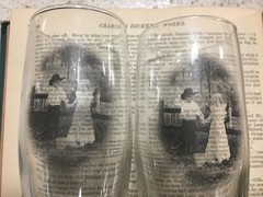 2 vintage engagement or wedding wine~champagne glasses w/etched cowboy and girl~